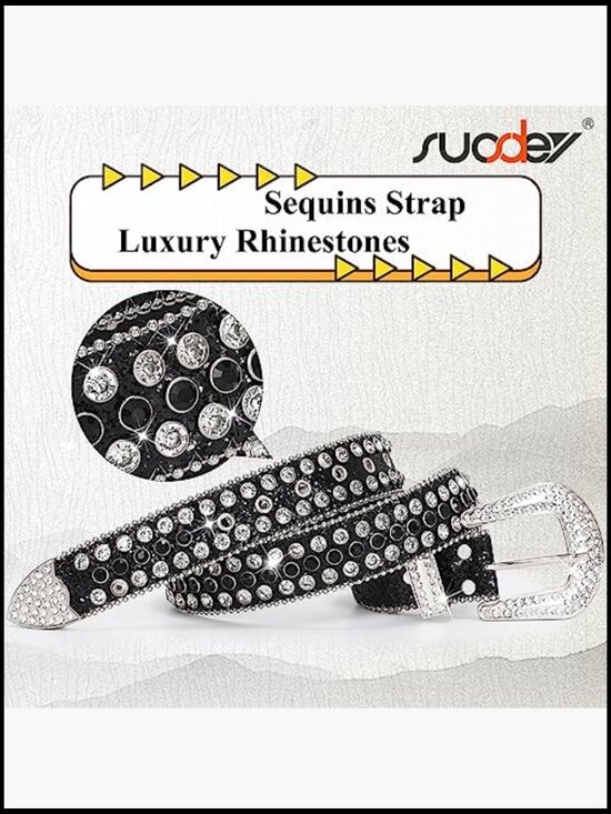 Rhinestone Belt with Faux Leather Strap and Alloy Buckle main image 5